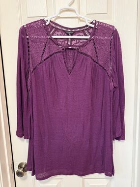 Lucky Brand Plum Crochet-Detail Long Sleeve Tunic